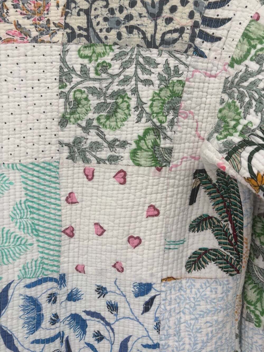 Handmade Quilted Patchwork Jacket Floral Kantha Boho - Picture 6 of 7